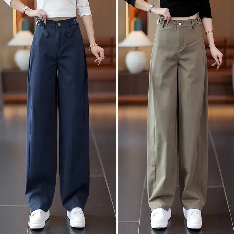 复古休闲工装裤女2025春秋新款显瘦拖地裤今年流行高腰阔腿弯刀裤