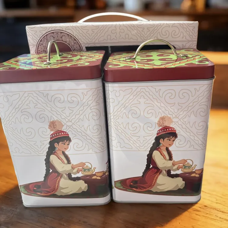民族风图案方形茶叶罐储物罐两件套 伴手礼
