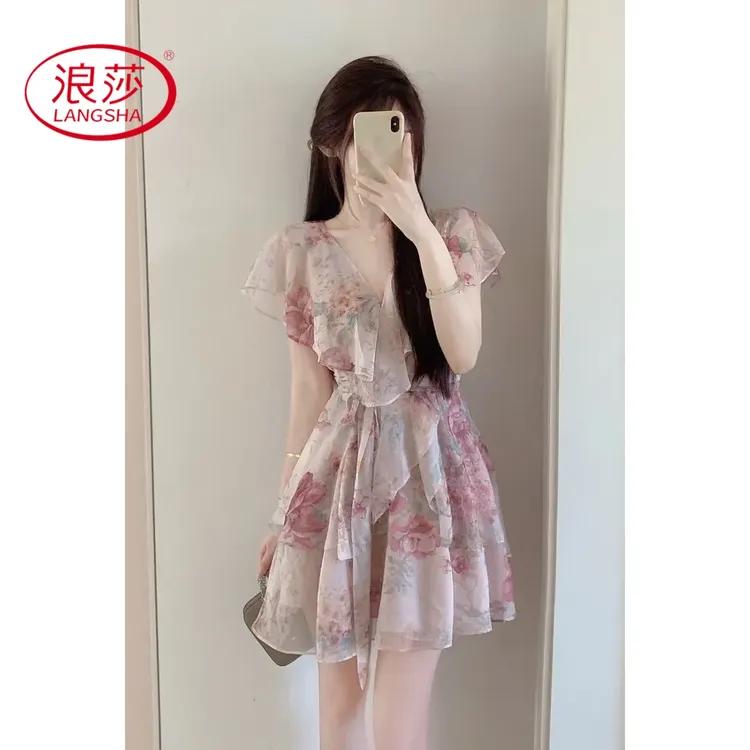 浪莎后妈裙家居服新款气质显瘦夏季女夏绝美浪漫青花瓷连衣裙睡裙