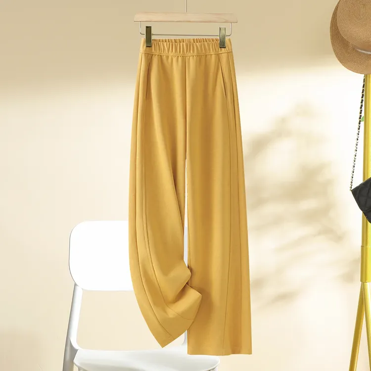 高级感黄色阔腿裤女2025年春季新款宽松垂感休闲裤时尚风直筒裤子