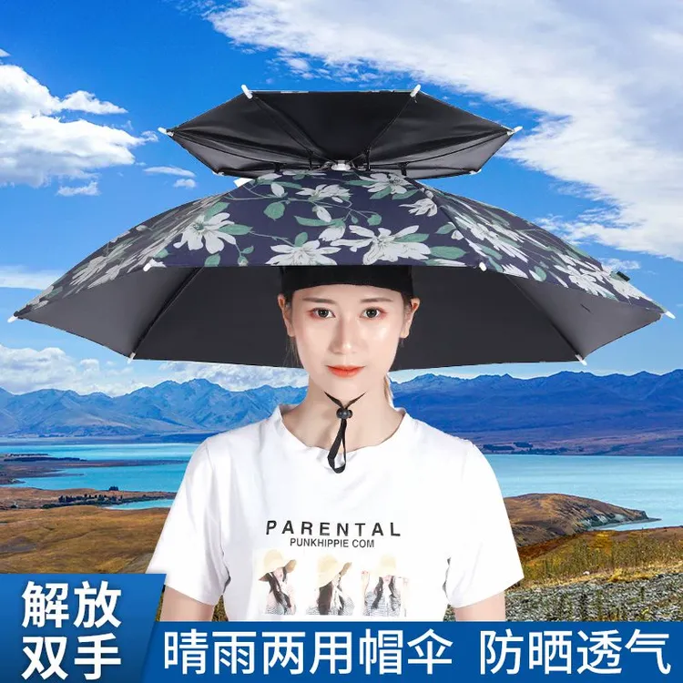 头戴伞帽超大号晴雨两用高级感折叠伞钓鱼摄影采茶斗笠雨伞