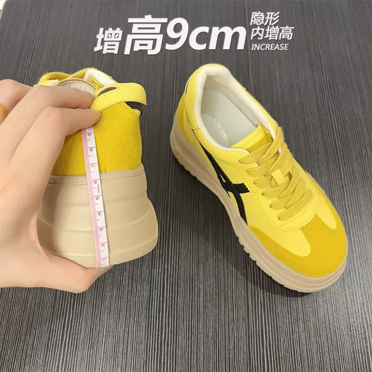 内增高德训鞋女2025新款真皮小个子厚底板鞋时尚百搭运动休闲女鞋