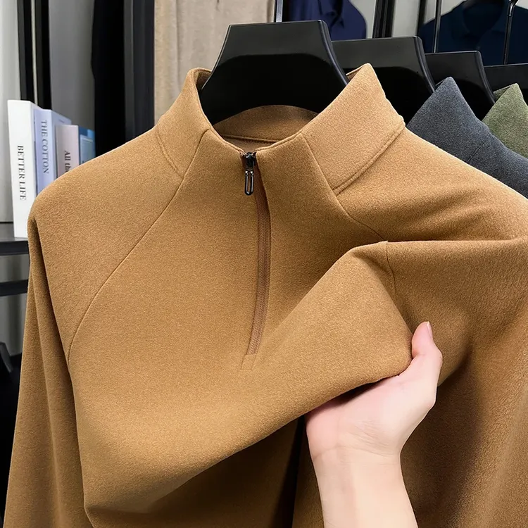 【秋冬内搭】高档男士绵羊毛德绒半拉链卫衣纯色保暖时尚打底衫