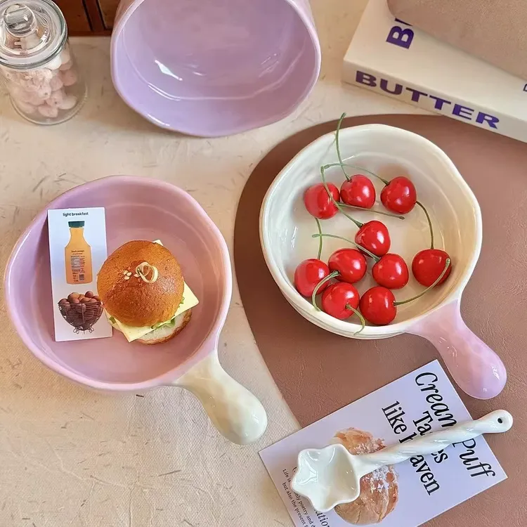 高颜值手柄碗陶瓷烤碗可微波炉家用泡面碗焗饭碗酸奶碗水果沙拉碗