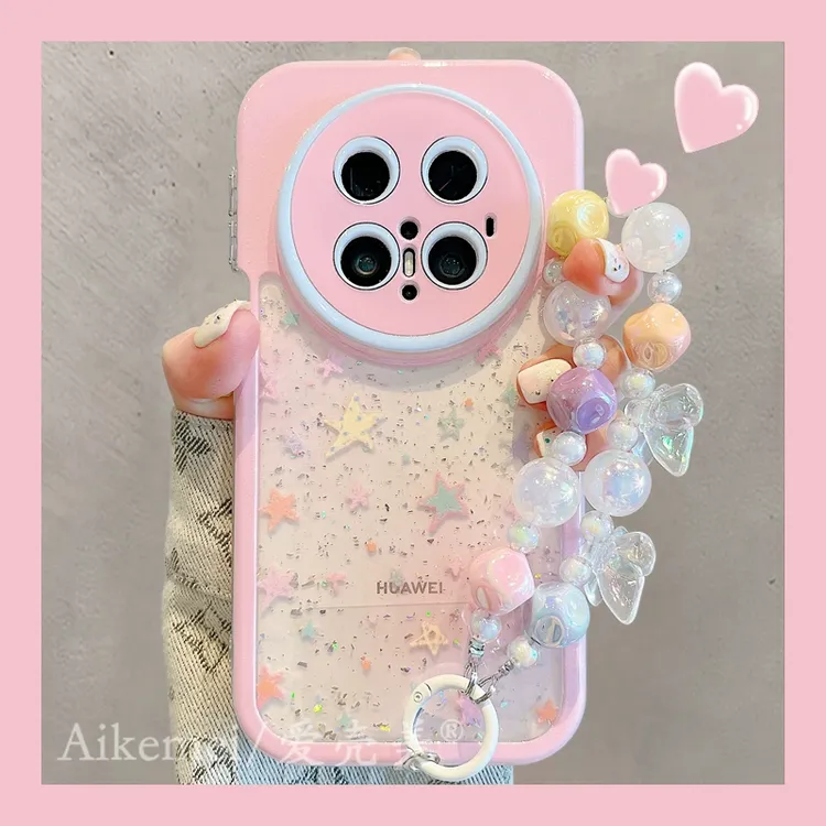 适用华为mate70pro+手机壳mate60pro粉色晕染mate5040pro彩色星星