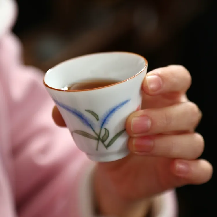 家用陶瓷手绘茶杯创意釉下彩茶盏手绘斗笠杯品茗杯敬茶杯品茶单杯