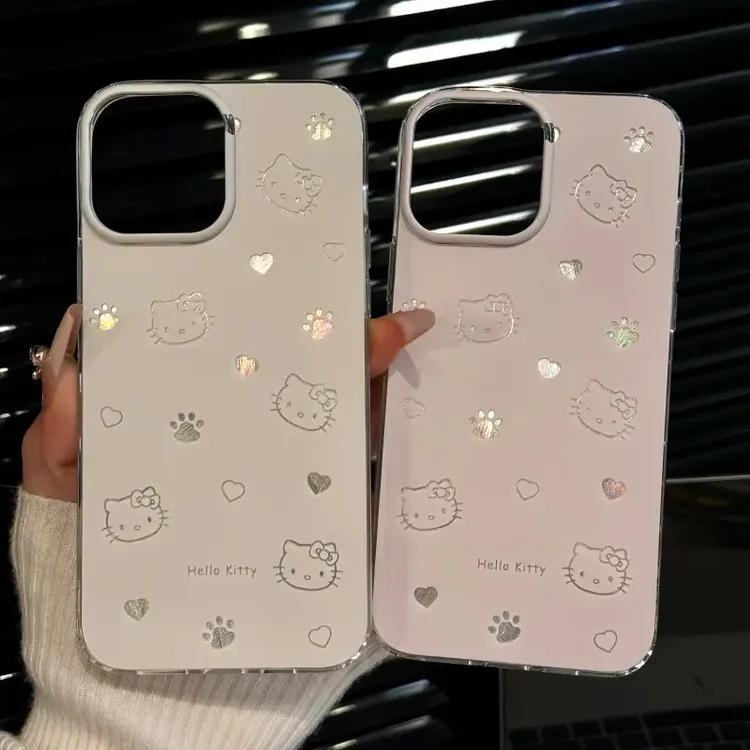适用可爱心kitty线条苹果16pro创意羽纱手机壳华为oppovivo小米