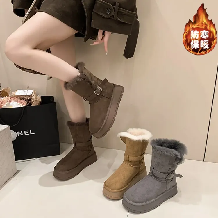 冬季时尚雪地靴芒果头两穿雪地靴棉鞋时尚平底棉靴