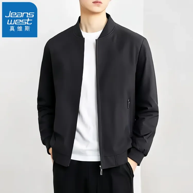 真维斯Jeanswest2025男士春秋季新款棒球领夹克简约百搭休闲外套 
