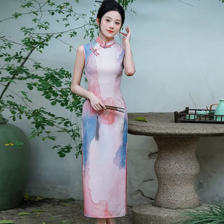 新中式旗袍2025夏季日常可穿高端无袖老上海复古裙子素雅国风礼服