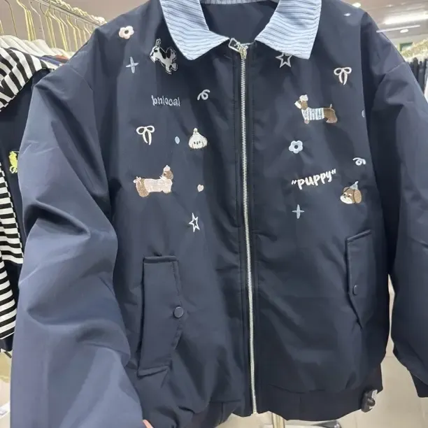 常规款秋季棉服袖型POLO领翻领短外套重工春秋款棉服女装刺绣女