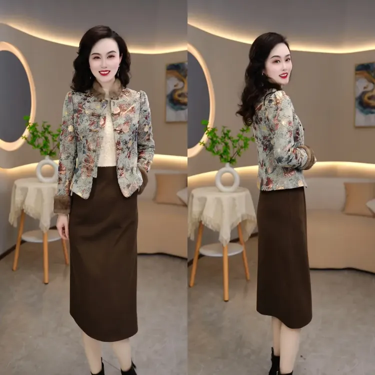 外套 连衣裙2025冬季加厚国风时尚气质修身显瘦套装连衣裙M-4XL