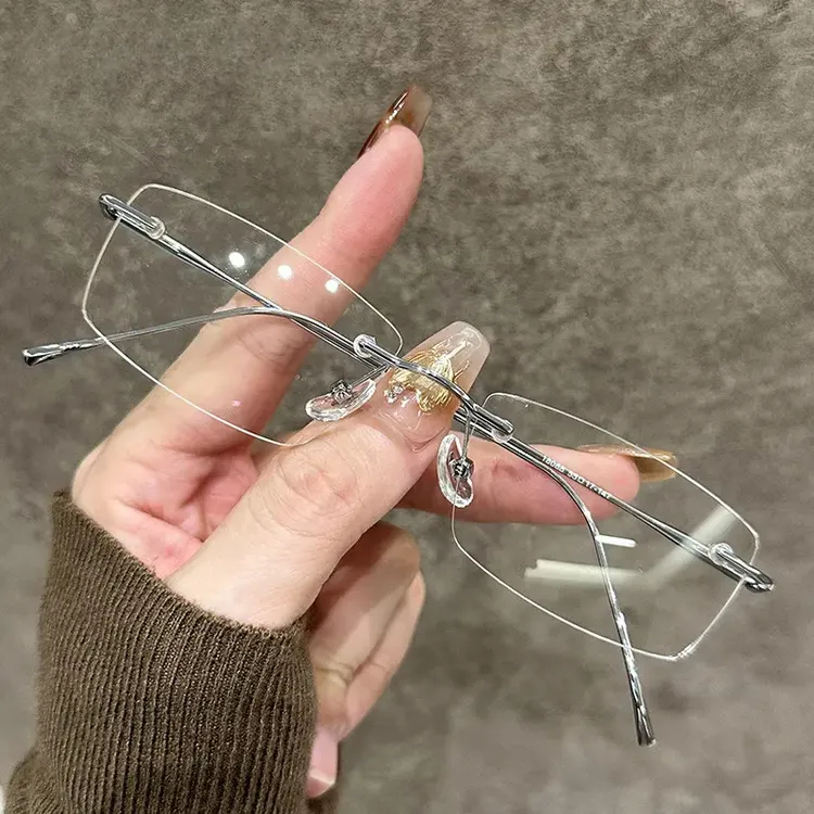 超轻钛架无边框眼镜女款近视可配度数高级感纯欲无框显脸小眼镜