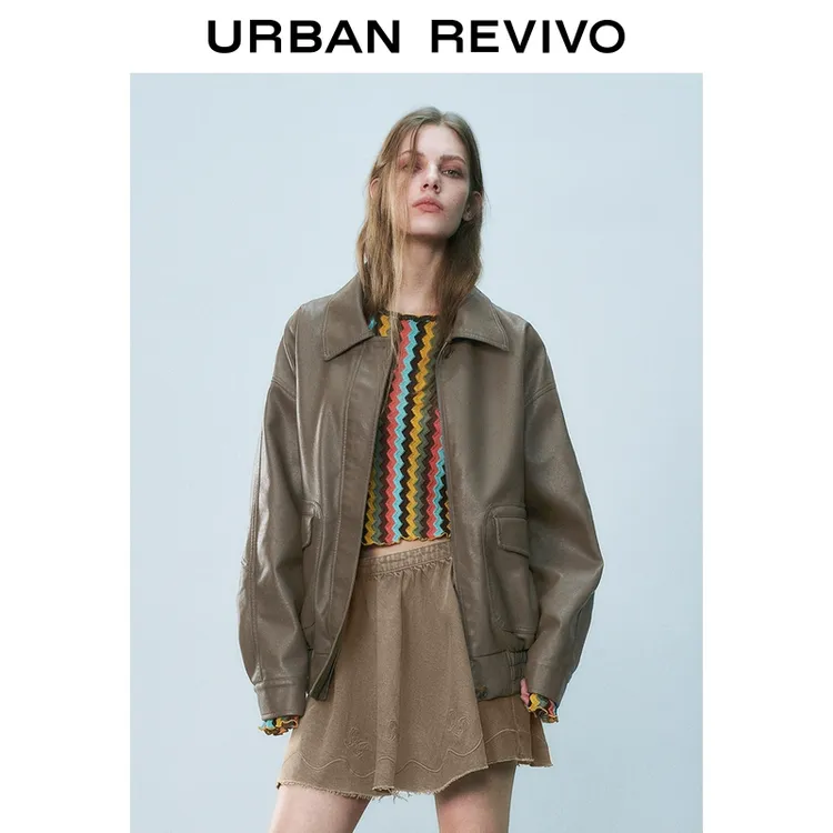 UR2025春季新款女装欧若风时尚复古美拉德质感PU外套UYL150006