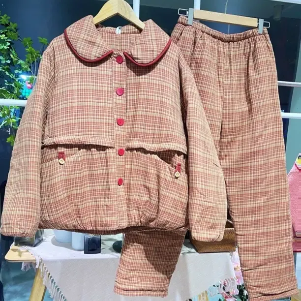 女士秋冬纯棉三层夹棉加厚保暖休闲睡衣