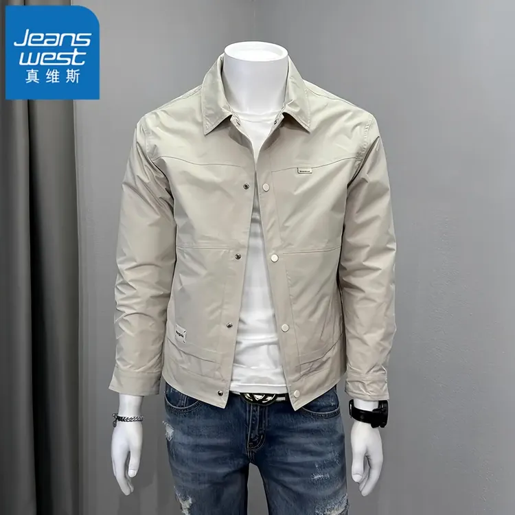 真维斯Jeanswest新款春秋季工装翻领休闲夹克男潮牌休闲百搭外套 