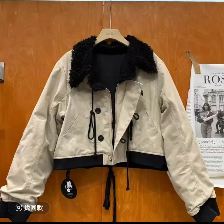 冬季新款时尚大码翻领拉链夹棉短款女士外套