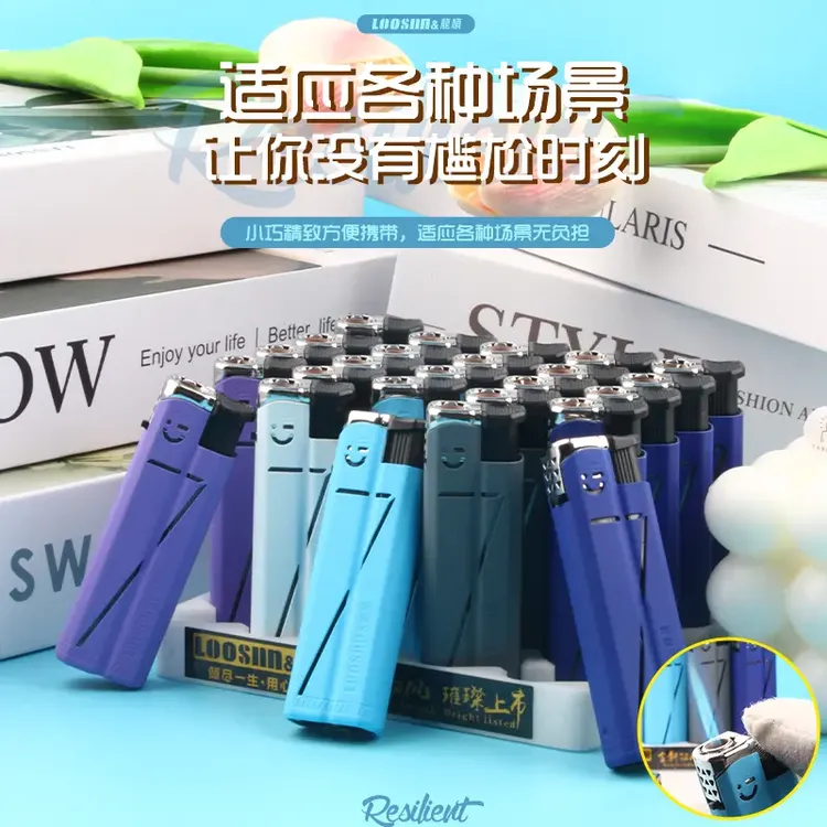 龙顺新款蓝焰直冲防风打火机个性创意家用耐用海军蓝金属套打