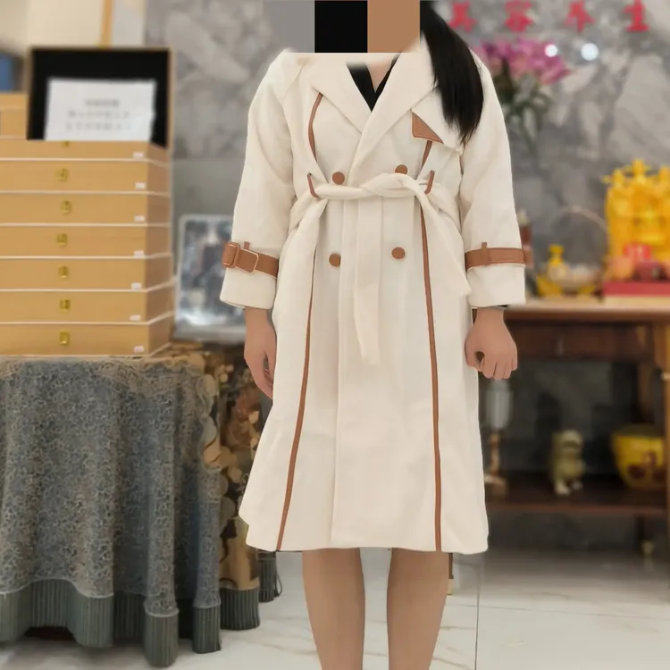 女士秋冬季中长款大翻领设计感拼色加厚毛呢外套