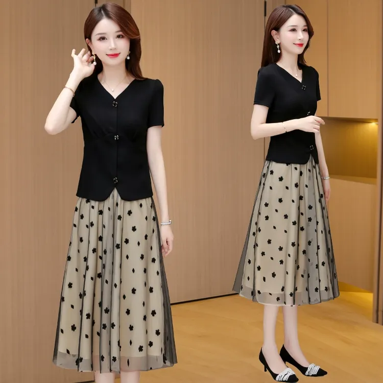 两件套连衣裙中长款妈妈小个子女高腰显瘦减龄气质高级感时尚洋气