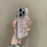 轻奢闪钻蝴蝶结适用iPhone16pro手机壳17pro贝壳纹14时尚15/14女