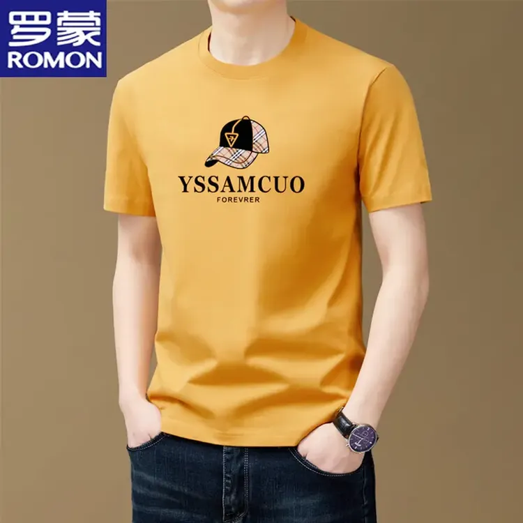 罗蒙纯棉短袖T恤男装休闲圆领潮流印花体恤夏款新款百搭上衣汗衫