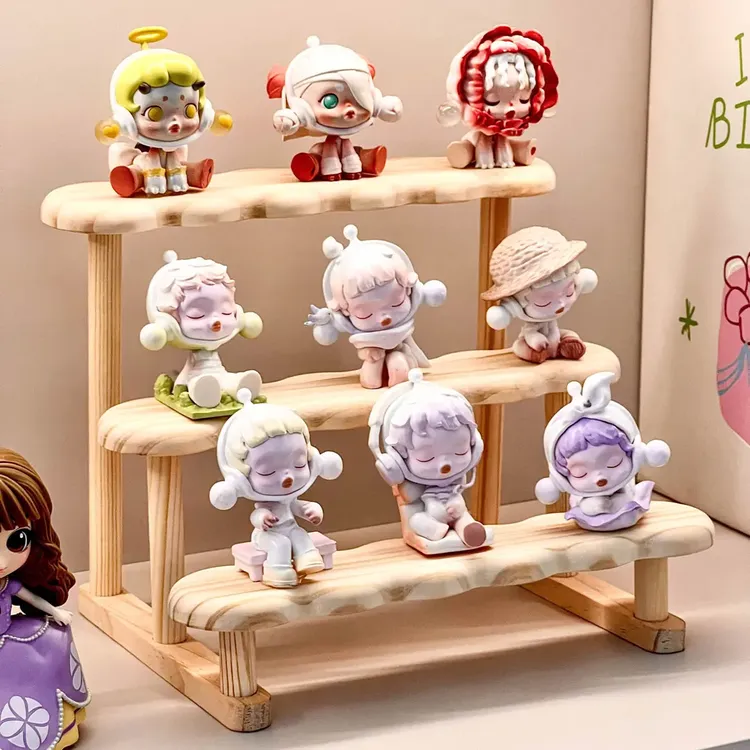 盲盒展示架收纳桌面潮手办玩偶甄嬛传奥特曼泡泡玛特木质阶梯摆架