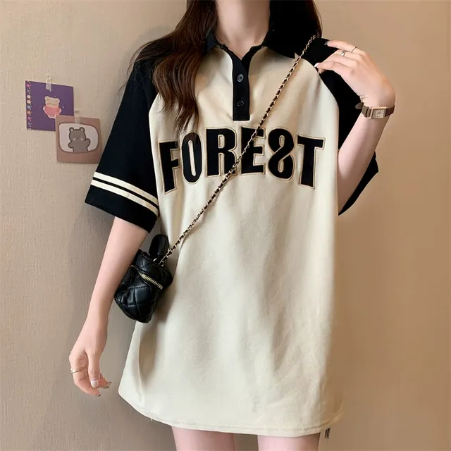 中长码美式正衫夏季polo遮t恤款2025大胖mm显瘦肩肚子短袖女上衣