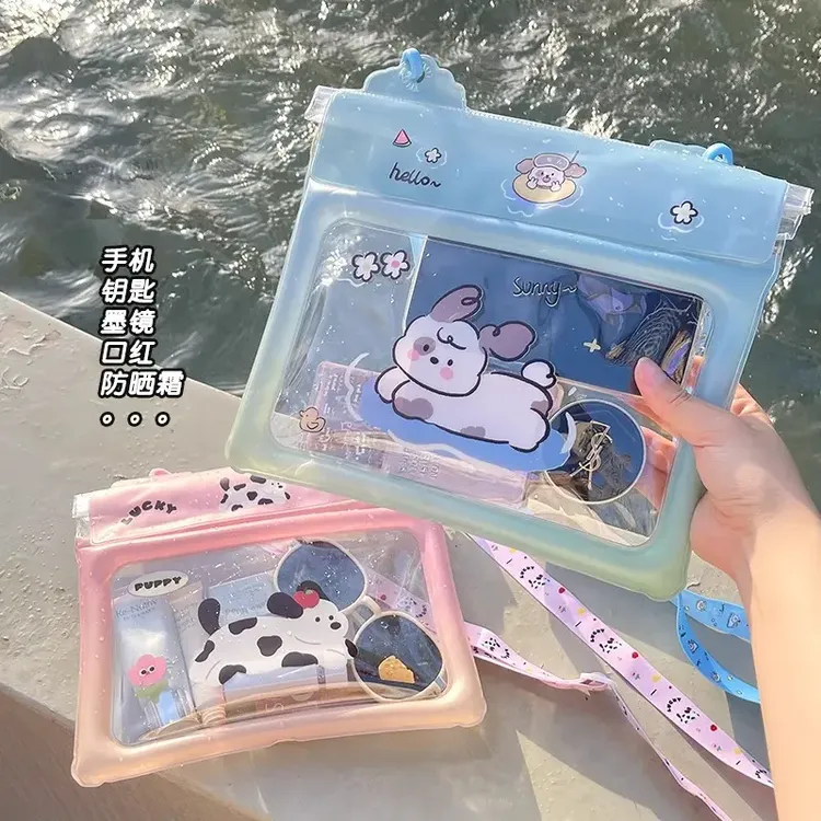 气囊防水腰包 可触屏可爱防水袋户外漂流游泳手机保护套透明通用