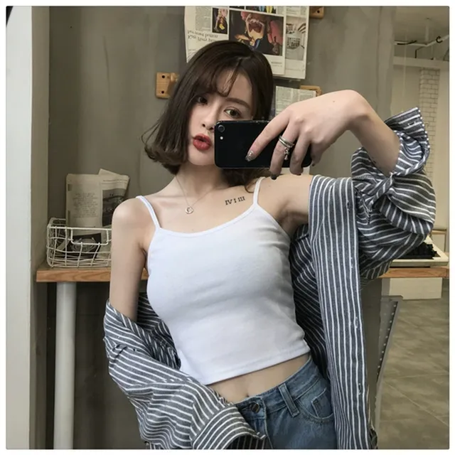 辣妹白色细肩带吊带女夏季棉基础款外穿背心高弹力内搭修身上衣
