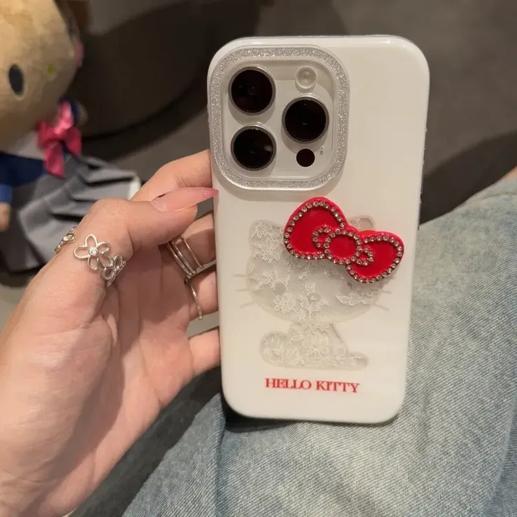 可爱立蝴蝶结蕾丝猫咪适用iphone16promax手机壳15保护套