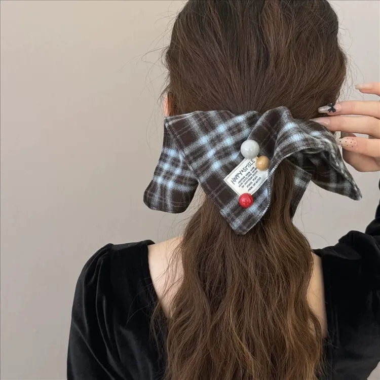 大肠发圈女英伦风格子方巾低马尾头绳2025秋冬款发绳扎头发皮筋LY