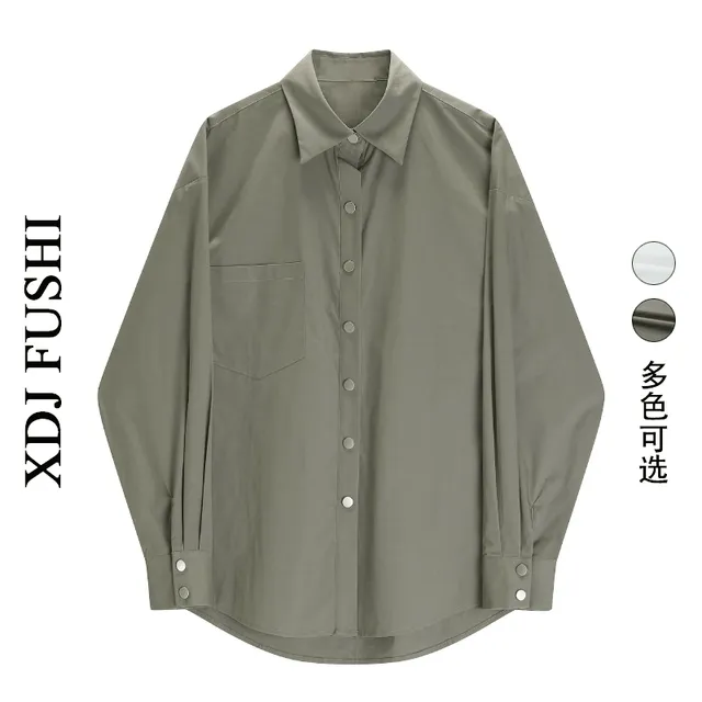 韩版水洗复古高级感法式上衣女2025春季新款宽松小众设计感衬衫潮