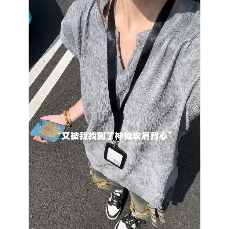 美式重磅扎染T恤男女同款夏季肌理感V领无袖背心情侣装坎肩上衣