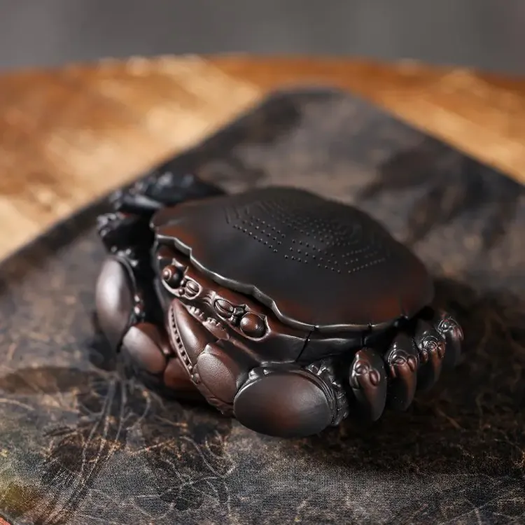 创意紫陶螃蟹过滤器陶瓷茶漏茶滤网全瓷一体茶宠摆件可养茶道零配