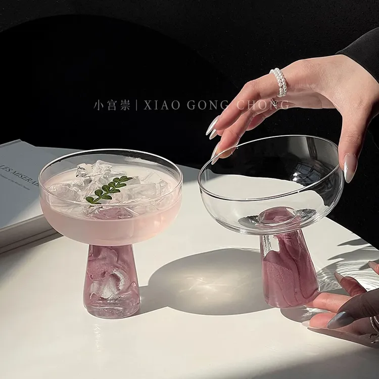 高颜值小众云雾粉女生微醺酒杯创意ins高脚杯香槟杯玻璃杯饮品杯