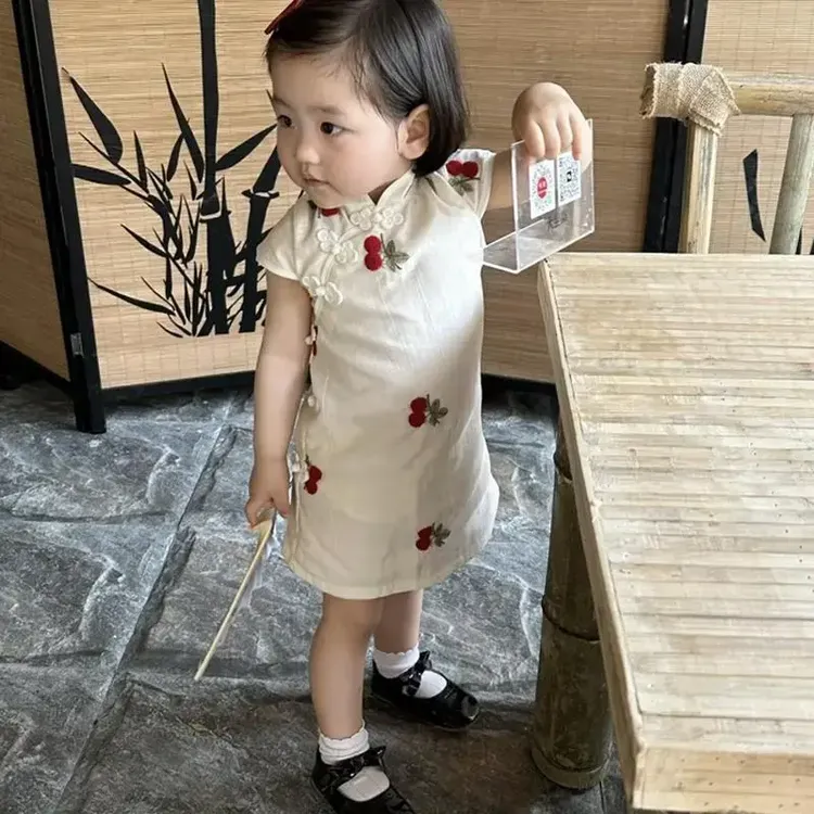 中国风汉服儿童夏装裙子2025新款女童甜美樱桃刺绣旗袍裙连衣裙洋
