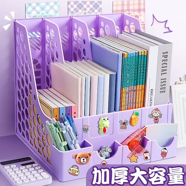 加厚书架桌面书立架儿童学习A4四联可爱文件框多层折叠四栏办公用
