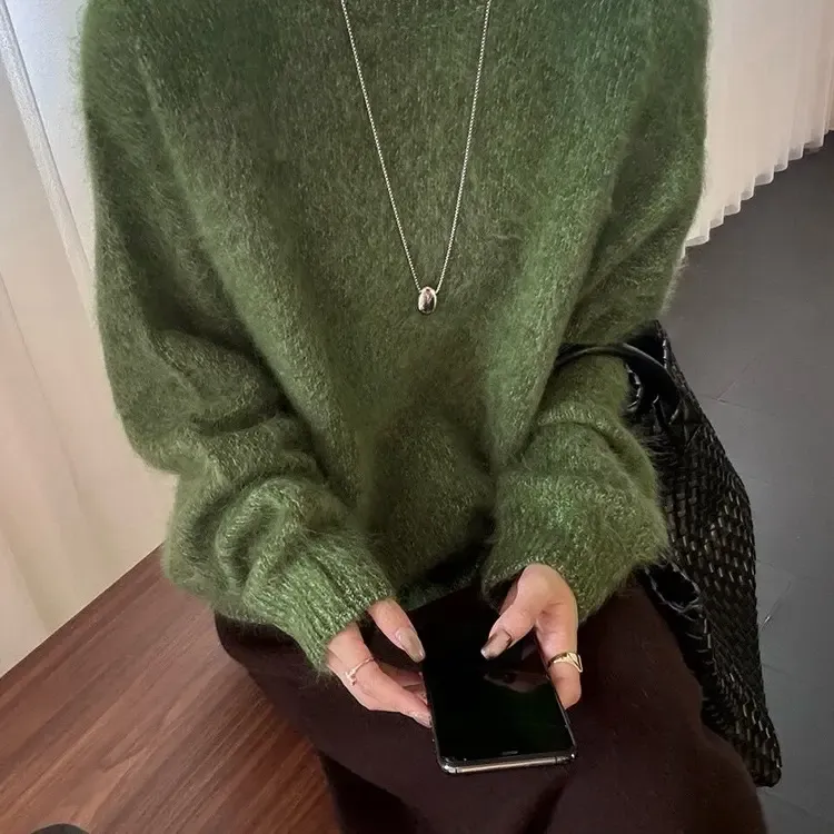 濮院花纱版全毛拉毛韩系圆领针织衫女毛衣秋冬百搭休闲