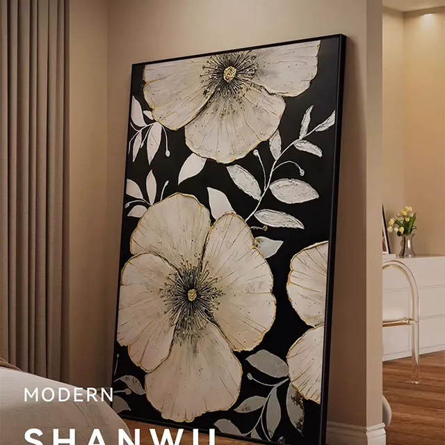复古风挂画黑色植物花卉艺术高级感入户玄关装饰画客厅沙发落地画