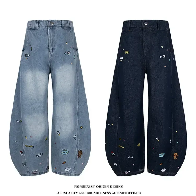 2025新款爆品原创国潮弯刀牛仔裤男女美式2025炸街潮款裤子女