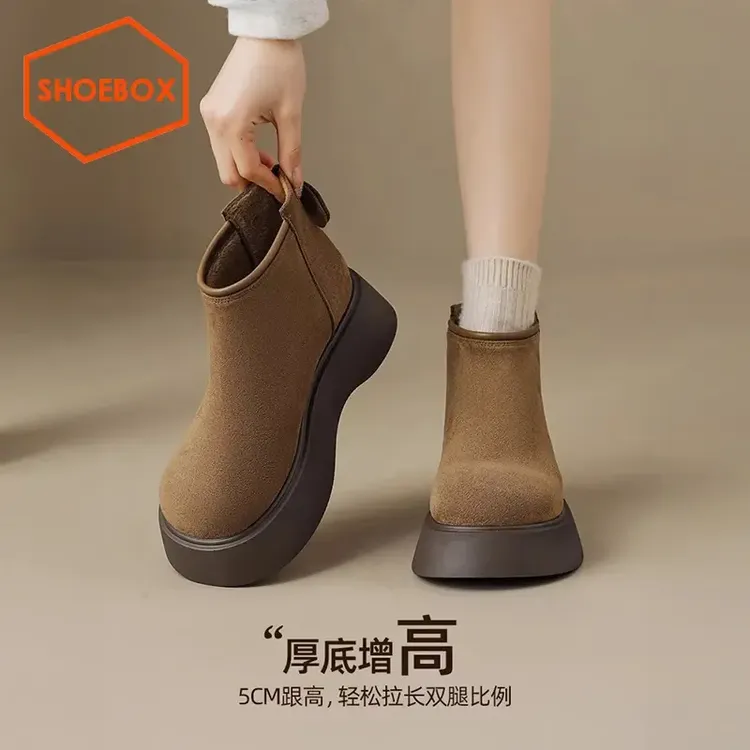 SHOEBOX鞋柜厚底勃肯鞋女2025冬季新款加绒保暖雪地靴短靴棉鞋