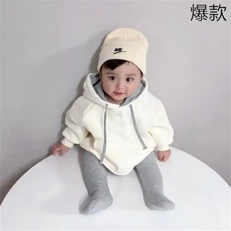 24婴幼儿秋冬季新款加绒卫衣包屁衣内搭裤男宝宝韩版三角爬服