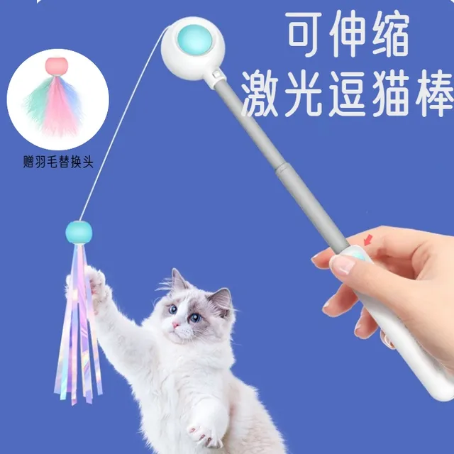 逗猫棒长杆羽毛流苏替换头幼猫耐咬猫玩具可伸缩激光咬不烂高质量