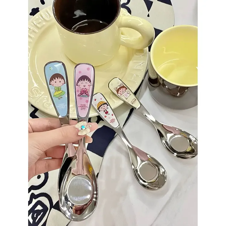 正版樱桃小丸子304食品级不锈钢西餐勺主餐调羹吃饭咖啡甜品汤勺