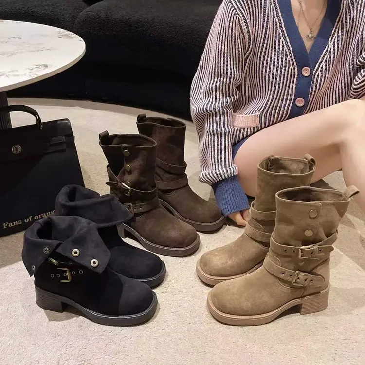 马丁靴女2025秋冬新款方粗跟短靴显瘦美拉德复古网红爆款堆堆靴