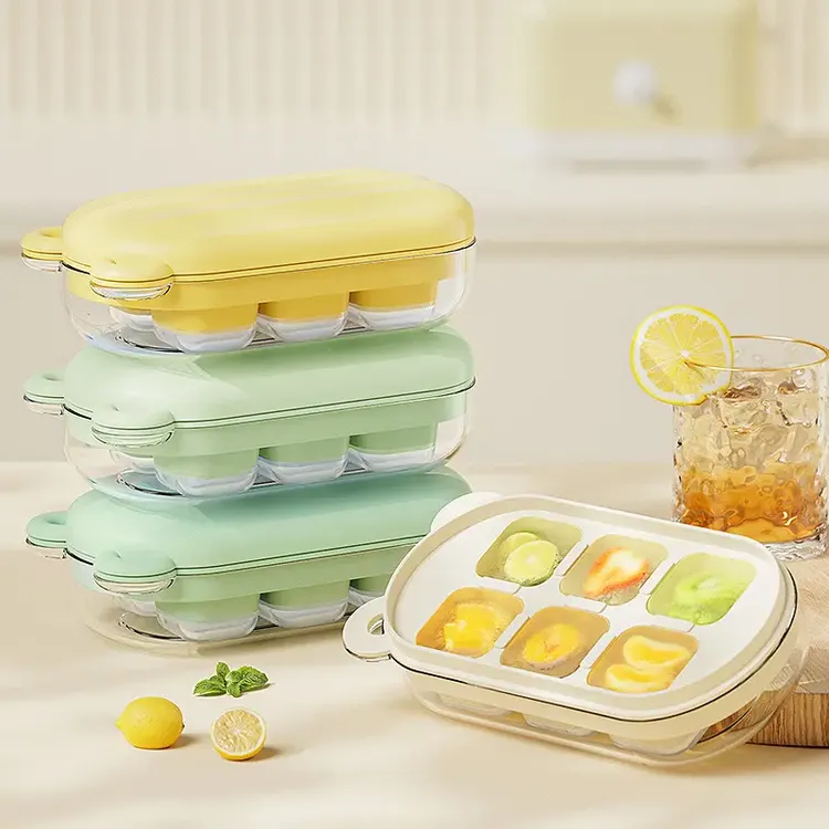 楚狐小熊按压冰格冰块DIY模具迷你6格按压制冰盒家用厨房带盖储冰