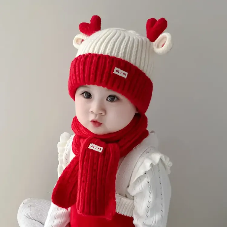 宝宝帽子秋冬儿童针织帽男童女童可爱护耳帽婴幼儿加厚保暖毛线帽