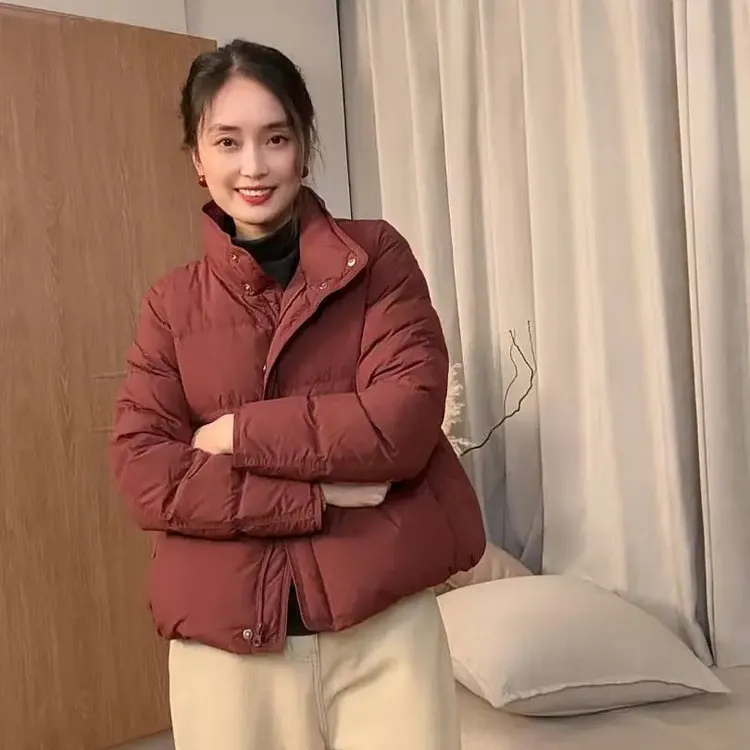 7727-保暖轻职风90鸭绒短款立领羽绒服常规款女士时尚轻薄