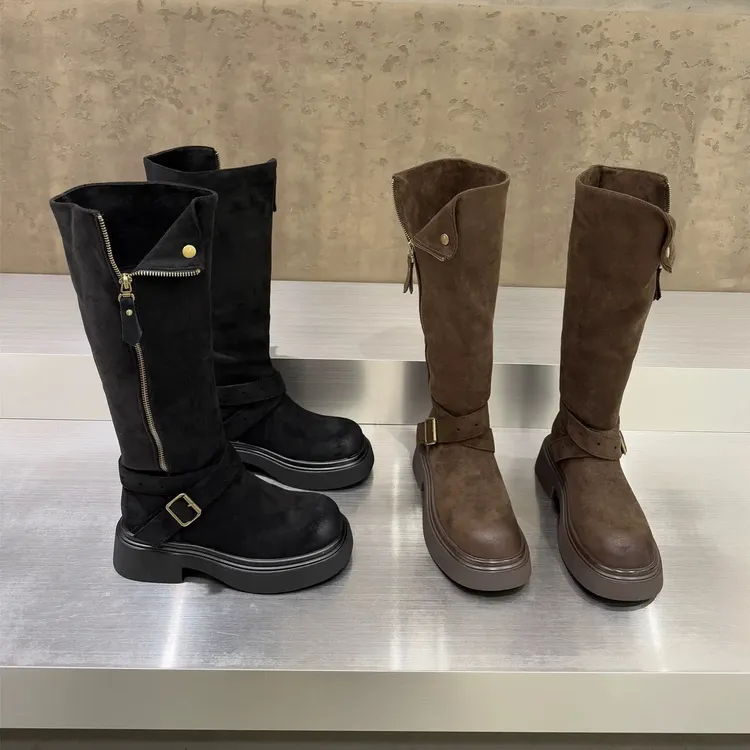 秋冬新款骑士靴女加绒保暖长筒靴时尚百搭休闲舒适